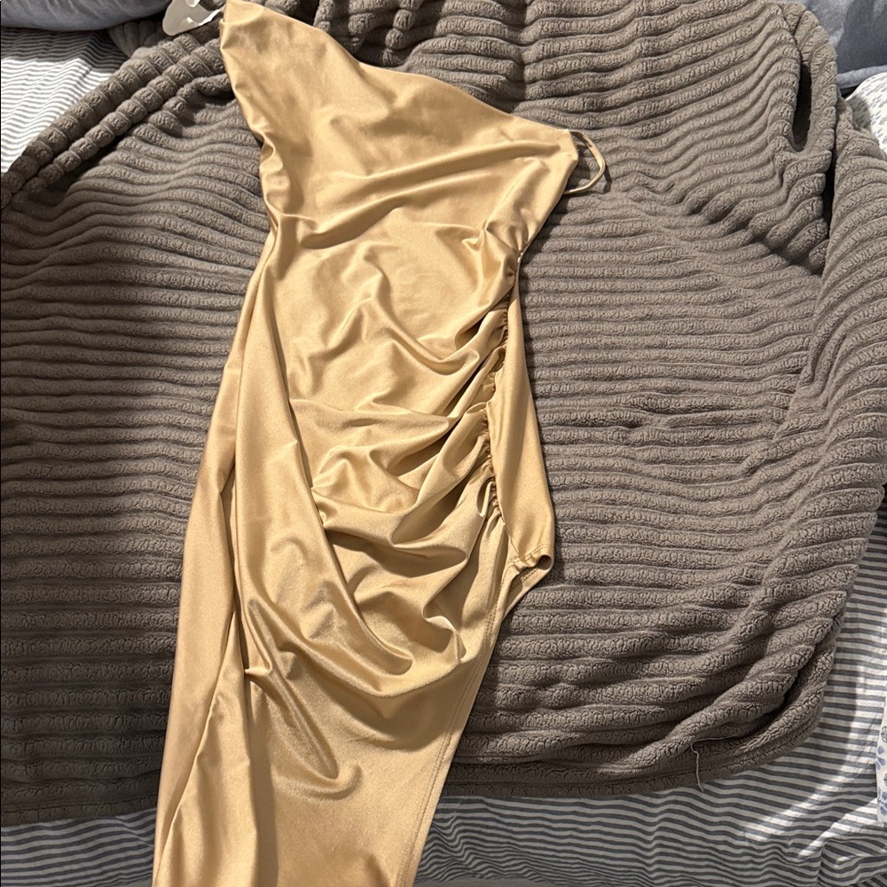 Elegant Gold Ruched Dress